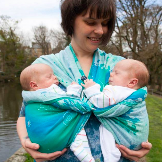 Babywearing multiples, jasmine’s hip carry with rings, babywearing twins